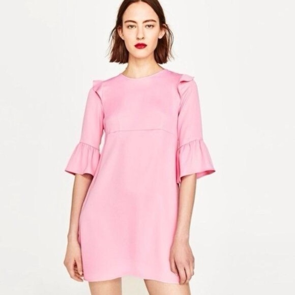 Zara Pink Ruffle-Sleeve Mini Dress